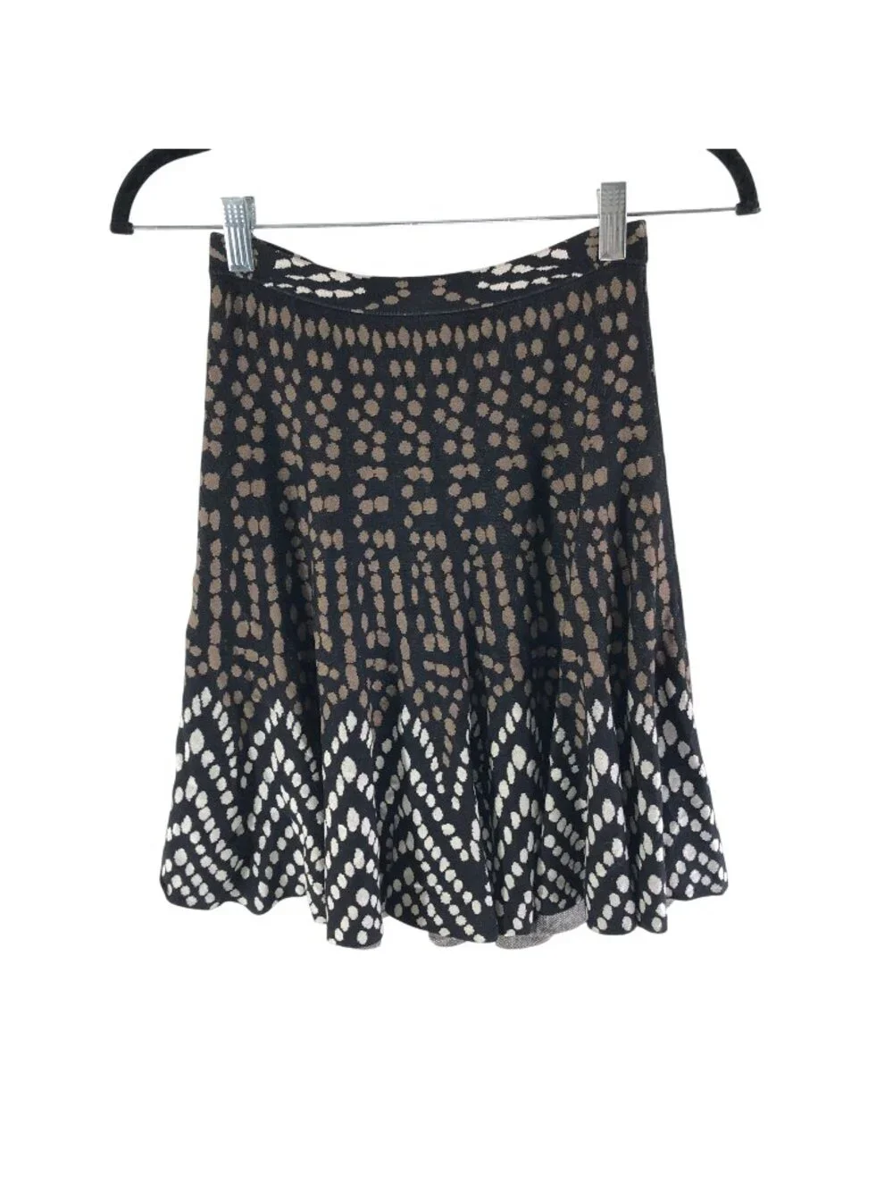 BCBGMAXAZRIA Womens XS Black & Brown Printed Knee Length Skirt Silk Cotton Blend